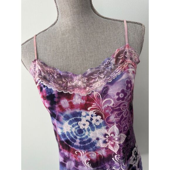 Y2k Vintage Ransom Pink Purple Blue Tie Dye Floral Slip Dress size Junior XL - Picture 6 of 6